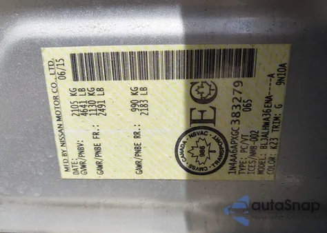 2016 Nissan Maxima 3.5 Platinum/3.5 S/3.5 Sl/3.5 Sr/3.5 Sv z USA, uszkodzony, nr VIN 1N4AA6APXGC383279